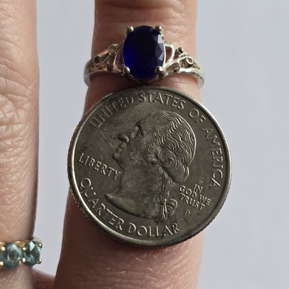 Blue gem ring silver tone size 5.75 5 3/4 classic elegant dainty - Picture 4 of 12